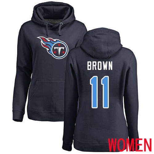 Tennessee Titans Navy Blue Women A.J. Brown Name and Number Logo NFL Football #11 Pullover Hoodie Sweatshirts->women nfl jersey->Women Jersey